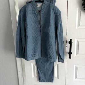 Vintage denim gold studded Quilted Jacket and‎ Pants Set 16